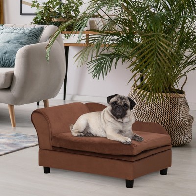 Small Brown Foam Elevated Dog Sofa Bed with Storage