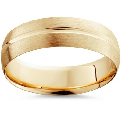 Pompeii3 6mm Low Dome 14K Yellow Gold Single Groove Brush Finish Wedding Band