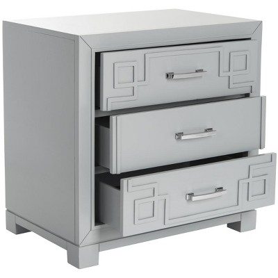 Raina Transitional Greek Key 3-Drawer Nightstand in Grey