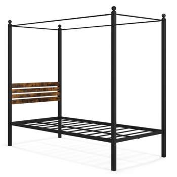Tangkula Twin/Full/Queen Size 4-Post Canopy Bed Frame Rustproof Metal Noise-free with Foot Pads