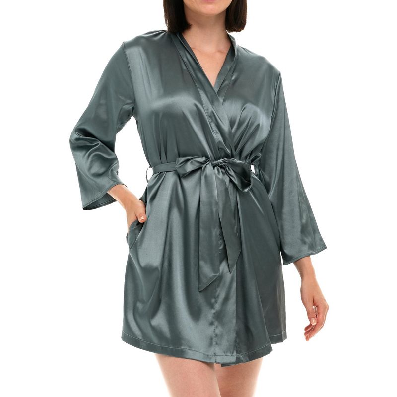 Women's Short Satin Wrap Robe, Silk like Loungewear, 1 of 7