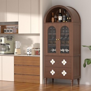 Docred Arched cabinet Bookshelf Bookcase Storage with Tempered Glass Doors Versatile Kitchen Cabinets,71'' Tall Food Pantry for Living Dining Room - 1 of 4