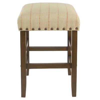 24" Backless Counter Height Barstool with Nailheads Cream with Red Stripe - HomePop