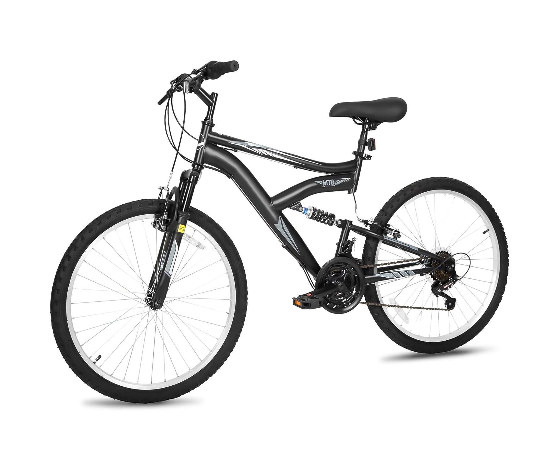 Hykolity Kids Mountain Bike 24 inch MTB Bicycle Age 8-14 Years Height 56-66 in Tween Cycling Full Suspension Sport Outdoor Bikes - Jet Black