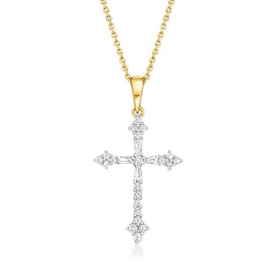 Ross-Simons 0.25 ct. t.w. Diamond Gothic Cross Pendant Necklace in 14kt Yellow Gold
