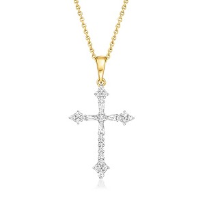 Ross-Simons 0.25 ct. t.w. Diamond Gothic Cross Pendant Necklace in 14kt Yellow Gold - 1 of 3