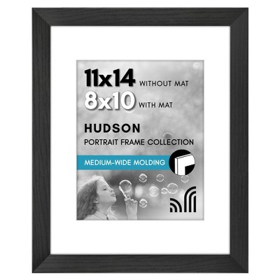 Americanflat 11x14 Picture Frame - Use as 8x10 Frame with Mat or Display 11x14 Photo Without Mat - Hudson Collection - Black