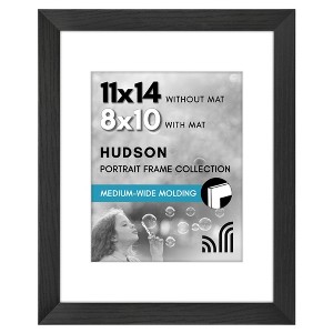 Americanflat 11x14 Picture Frame - Use as 8x10 Frame with Mat or Display 11x14 Photo Without Mat - Hudson Collection - Black - 1 of 4