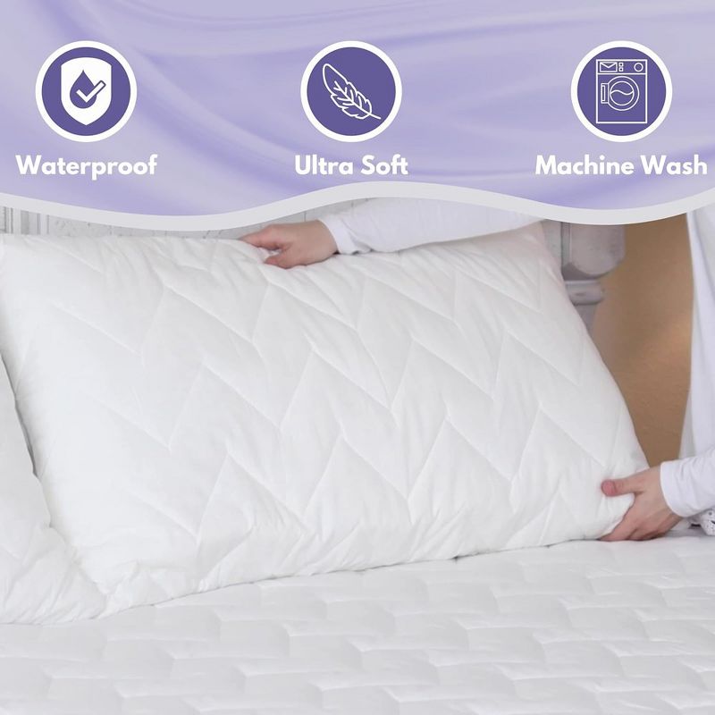 Waterguard Quilted Waterprof Cotton Top Pillow Protector Set of 2 White, 3 of 10