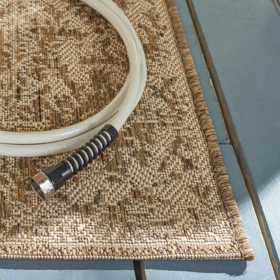 Cream Beige Square Stain-Resistant Synthetic Outdoor Rug