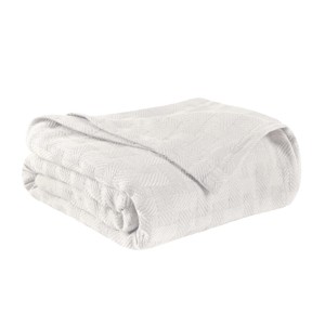 HomeRoots Queen White Cotton Basketweave Geometric Blanket - 1 of 4