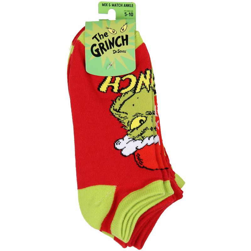 Dr. Seuss The Grinch Santa Christmas Naughty or Nice Low Cut Ankle Socks 5 Pack Multicoloured, 4 of 5