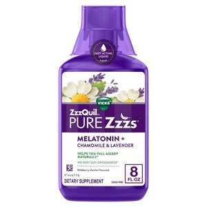 Vicks Zzzquil Pure Zzzs Liq Melatonin+Chamomile & Lavender, 8Oz - 1 of 4