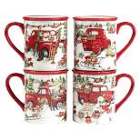 Set of 4 Red Truck Snowman 16oz Drinkware Mugs - Certified International