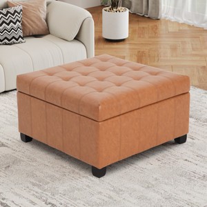 FURNIinspire Ottomans And Benches Leather Storage Ottoman Bench, Multifunctional Stool, Bedroom Bench, Living Room Ottoman, Brown, 31"*31"*18" - 1 of 4