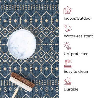 Blue and Beige Synthetic Flat-Weave Indoor/Outdoor Rug 6' x 9'
