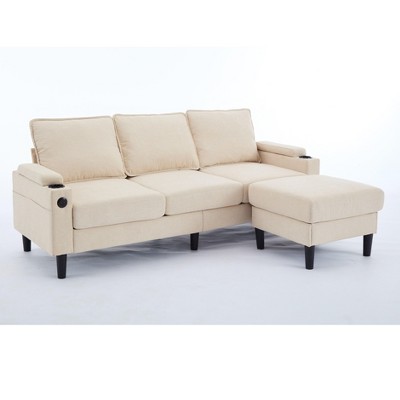 NicBex L-Shaped Sectional Sofa with Storage Ottoman,USB Port and 2 Cup Holders for Living Room,Apartment,Office