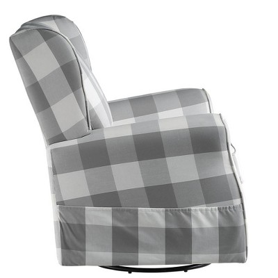 Gray Plaid Swivel Accent Chair with Wood Frame