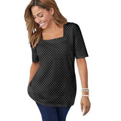 Jessica London Women's Plus Size Stretch Cotton Square Neck Tee