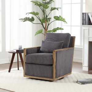 360 Degree Swivel Single Club Sofa Chair Corduroy Swivel Barrel Chair, Modern Barrel Armchair With Metal Base - 1 of 4