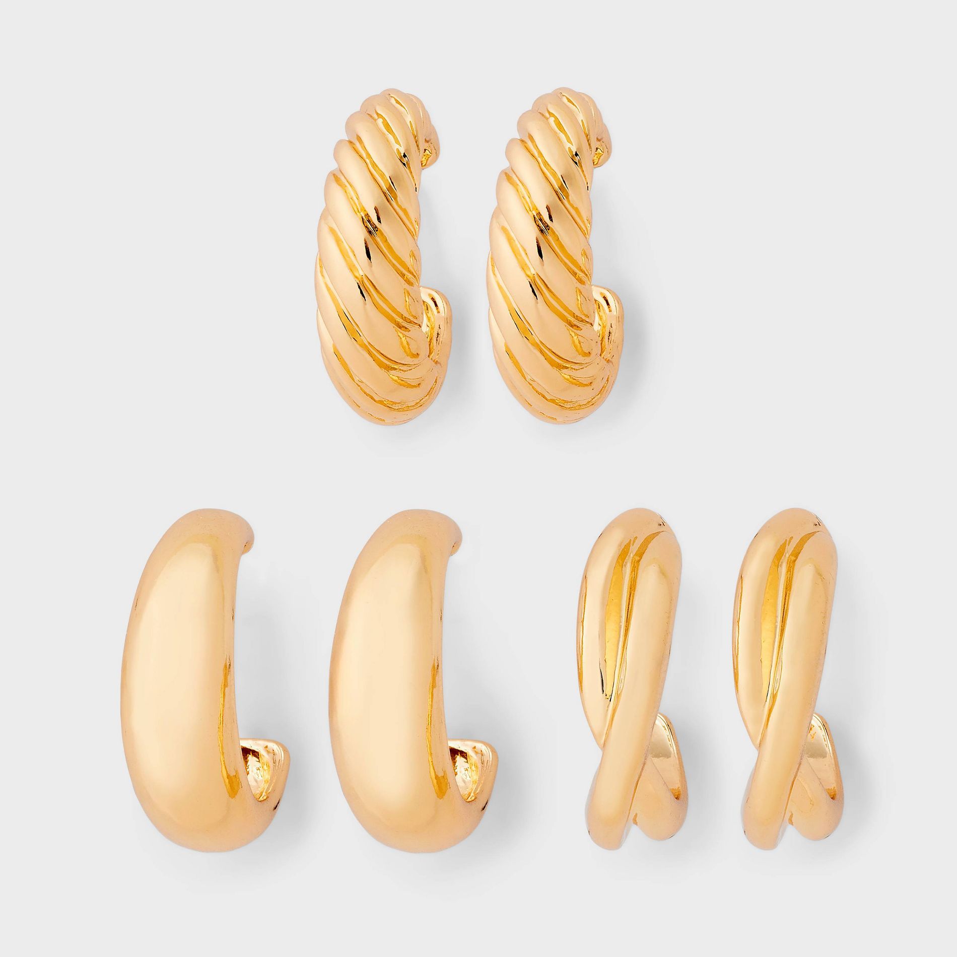 Tapered and Twisted Mixed Trio Hoop Earring Set - Wild Fable™ Gold