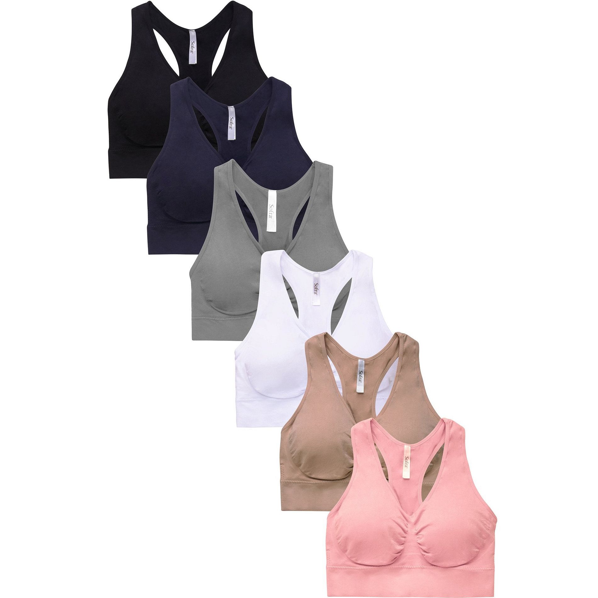 PACK OF 6 SOFRA WOMEN'S SEAMLESS SPORTS BRA (BR0136SP6) Multicolor One Size