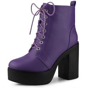 Allegra K Women's Platform Chunky High Heel Lace Up Combat Boots - 1 of 4