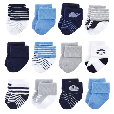 Image of Luvable Friends Infant Boy Newborn and Baby Terry Socks, Whale, 0-6 Months