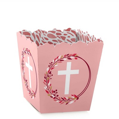 Big Dot of Happiness Pink Elegant Cross - Party Mini Favor Boxes - Girl Religious Party Treat Candy Boxes - Set of 12