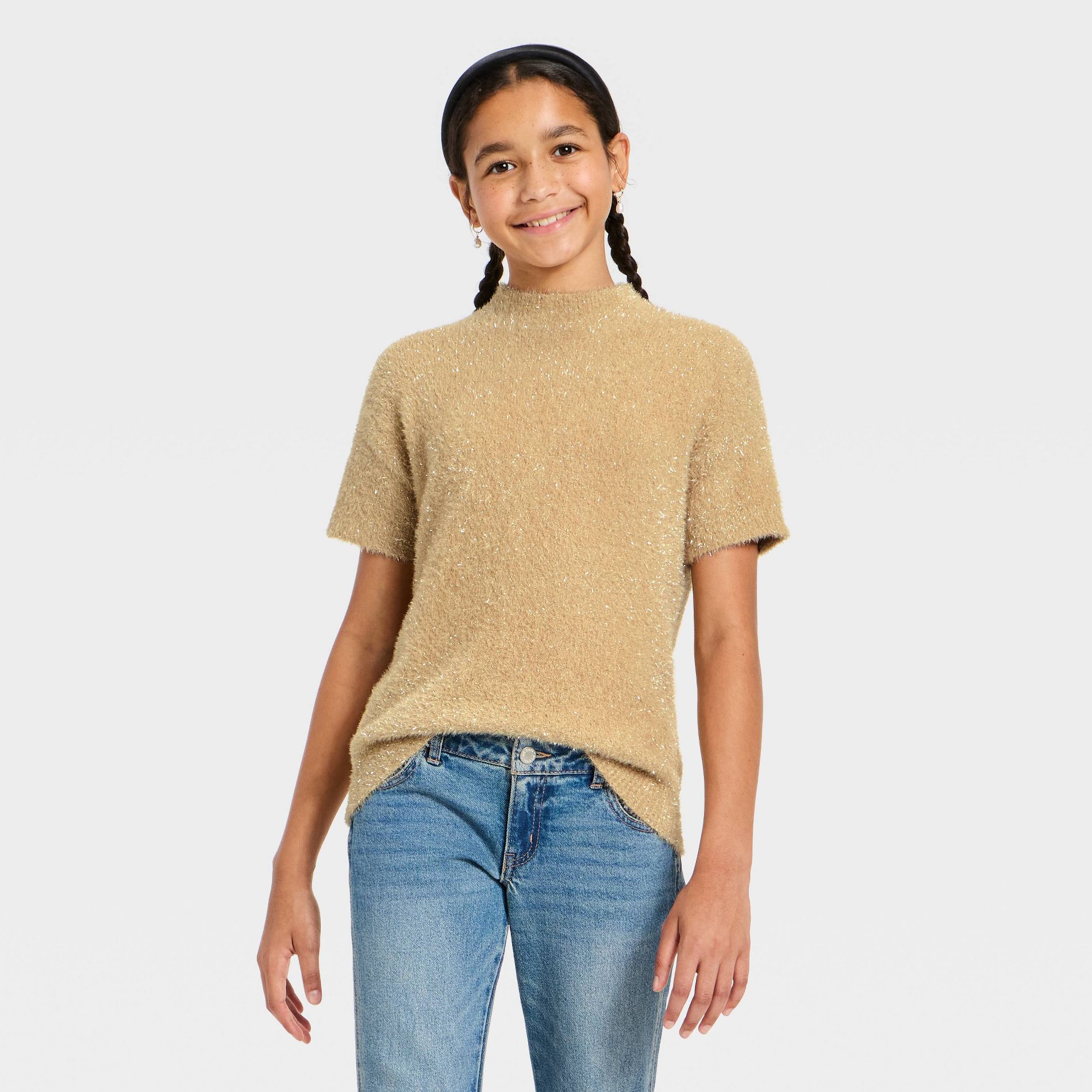 Girls' Short Sleeve Pullover Lurex Sweater - art class™