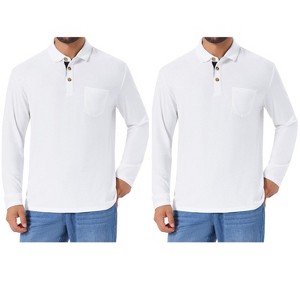 INSPIRE CHIC Men's Contrast Button Collared Pocket Long Sleeve Golf Polo T-Shirts 2 Packs - 1 of 4