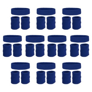 Unique Bargains Terry Cloth Sports Athletic Gym Headband Wristband Sweatband 10 Sets - 1 of 4