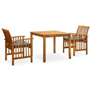 vidaXL Solid Acacia Wood Patio Dining Set with Cushions - 3 Piece Outdoor Table and Chair Set, Weather-Resistant, Gray - 1 of 4