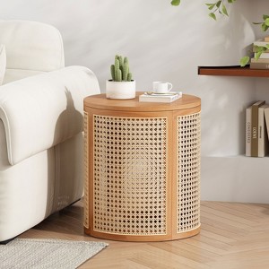 MAYEERTY 1 Pack Rattan Round Side Table with Storage, Boho End Table for Living Room, Bedroom, Modern Home Decor - 1 of 4