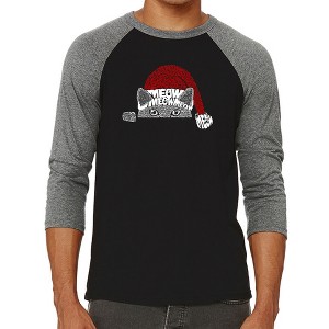 LA Pop Art Christmas Peeking Cat - Men's Raglan Baseball Word Art T-Shirt - 1 of 4