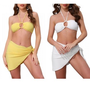 INSPIRE CHIC Women's Rope Circle Halter Ribbed Triangle Bottoms Side Tie Cover Up Swimwear Bathing Bikini Suits 2 Sets - 1 of 4