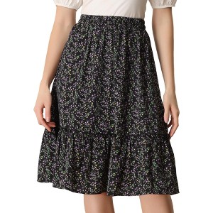 INSPIRE CHIC Women's Ruffle Hem Elastic Waist Flowy A-Line Swing Floral Midi Skirt - 1 of 4