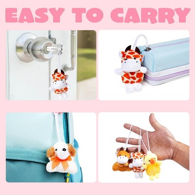 Joyfy 28 Packs Valentines Day Gift Cards with Mini Plush Toys, Cute Animal Keychains for Classroom Exchange Party Favors and Holiday Prizes