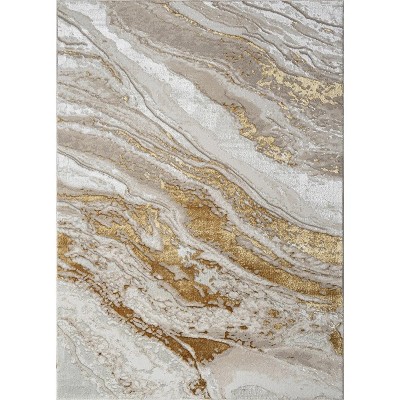 LunaLulinlk Luxury Area Rug in Beige and Gold Abstract Design