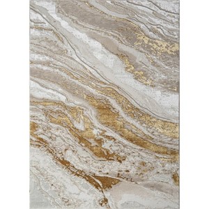 LunaLulinlk Luxury Area Rug in Beige and Gold Abstract Design - 1 of 4