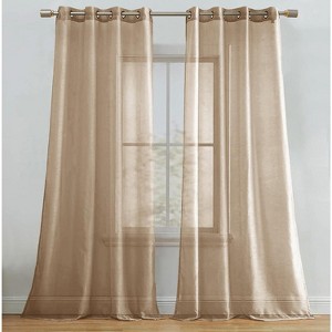 Home Mart Goods Taupe Sheer Window Grommet Curtain Set 84" Inches Long ( 2 Panels) - 1 of 4