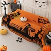 Hachikiko Halloween Orange & Black Sofa Throw Blanket - Witch, Black Cat, Bats & "Trick or Treat" Pattern Couch Cover for Living Room - 4 of 4