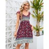 Women's Floral V Neck Boho Casual Swing Mini Dress Smocked Swing Dress - 3 of 4
