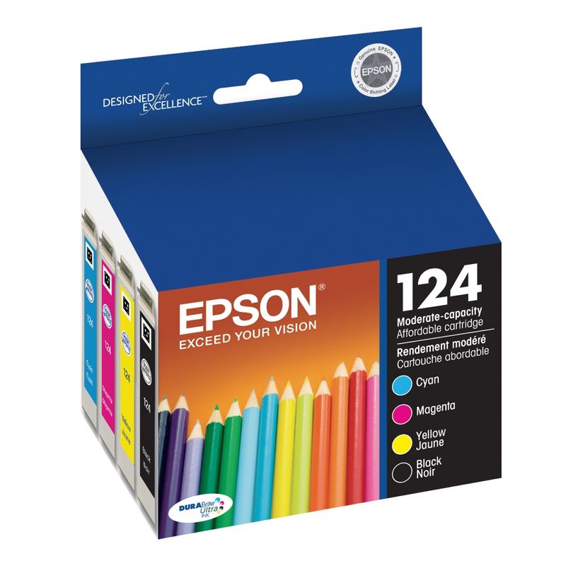 Epson 124 Black, C/M/Y 4pk Combo Ink Cartridges - Black, Cyan,Magenta,Yellow (T124120BCS), 3 of 5
