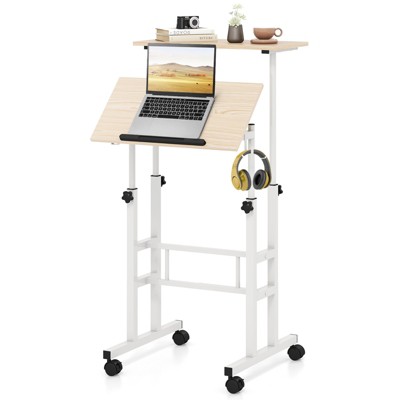 Tangkula Mobile Standing Desk Height Adjustable Stand Up Computer Workstation Rolling Presentation Cart w/Wide Platform