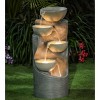 LuxenHome 32” Lighted Modern 4 Tired Resin Outdoor Fountain with Cascading Water Flow Gray - 2 of 4