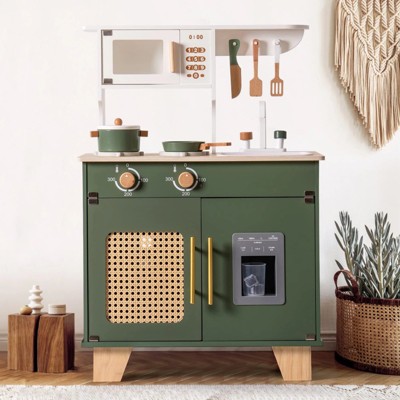 ROBOTIME Kids Kitchen Play Set with Ice Maker for Toddler, Pretend Playset Wooden Toy for Kids Age 3+, Green, 21.65"*11.65"*31.5"