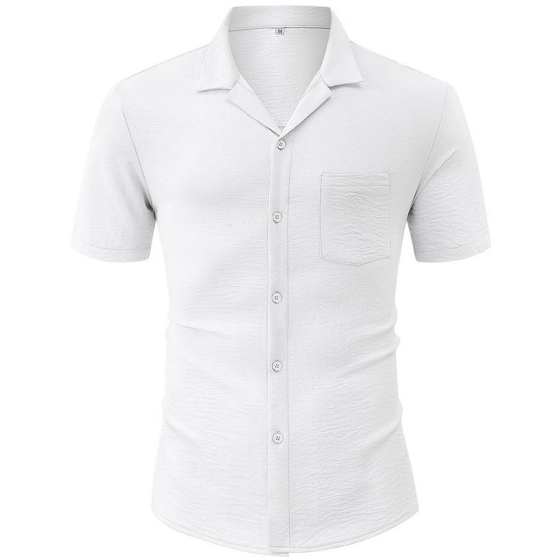 Men's Casual Cuban Shirts Silk Like Short Sleeve Button Down Shirt, 1 of 6