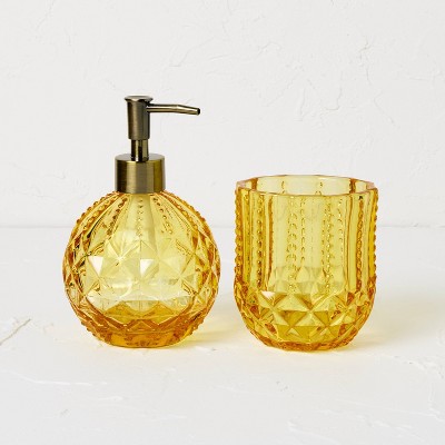 2pc Round Soap Pump Set Yellow - Opalhouse™ designed with Jungalow™: Glass Bathroom Tumbler, Spot Clean