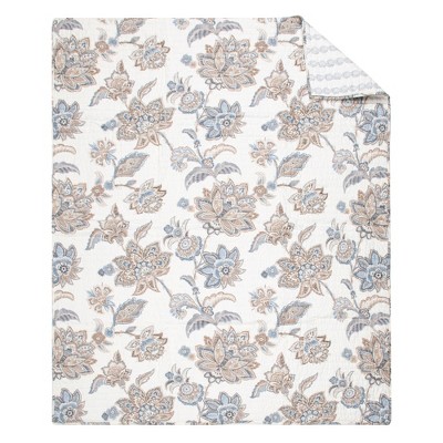 Selesta Blue and Taupe Cotton Reversible Quilted Throw
